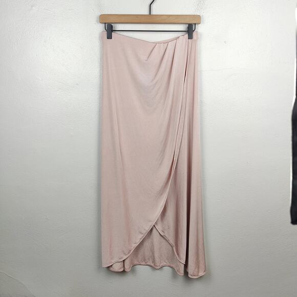 Free People Smoke And Mirrors Maxi Skirt Womens Small Pink Wrap Tulip‎ Hem Silky - Picture 1 of 8